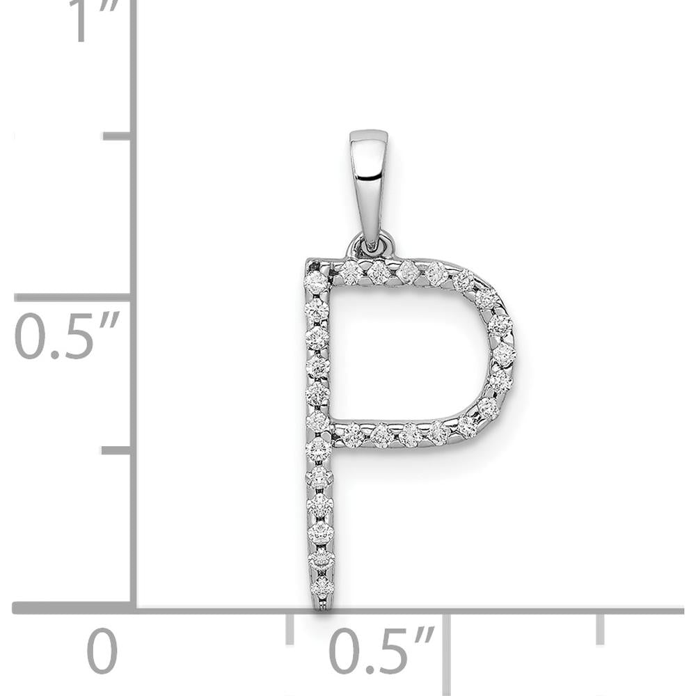 14K White Gold Diamond Letter P Initial Pendant with 27 Round Cut Diamonds - 0.004 Carat Total Diamond Weight by Monteluci Fine Jewelry