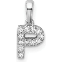 14K White Gold Diamond Letter P Pendant with Rhodium-Plated Finish by Oro Pregiato