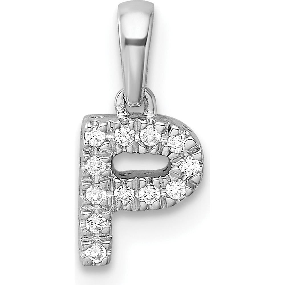 14K White Gold Diamond Letter P Pendant with Rhodium-Plated Finish by Oro Pregiato