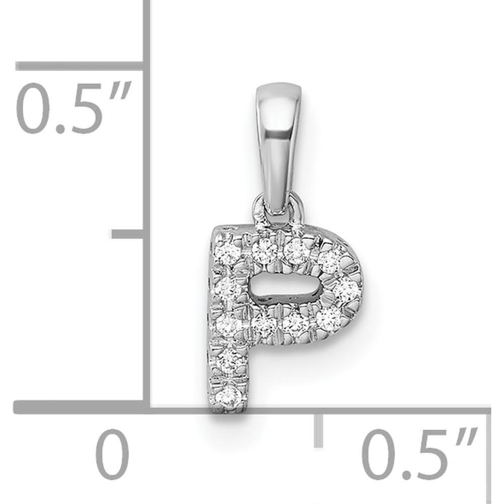 14K White Gold Diamond Letter P Pendant with Rhodium-Plated Finish by Oro Pregiato