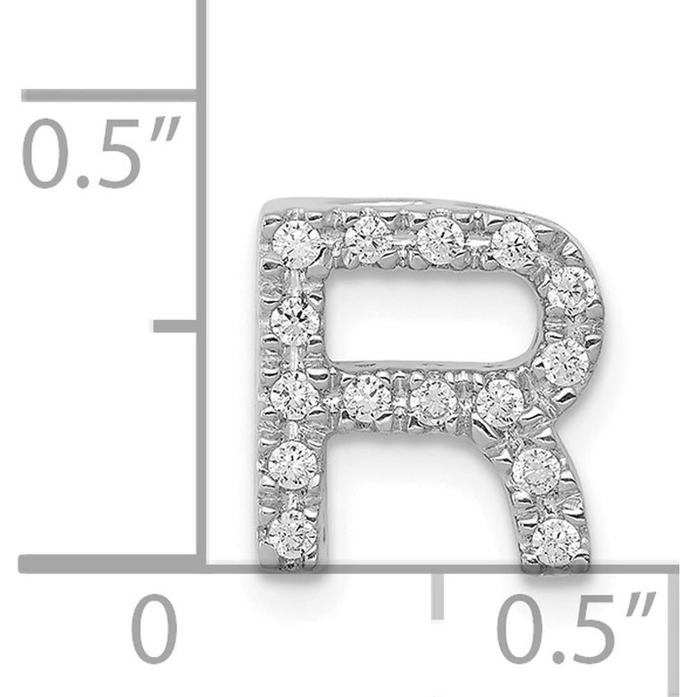 14K White Gold Diamond Letter "R" Initial Charm with 15 Round Diamonds - 0.01 Carat Total Diamond Weight by Oro Pregiato
