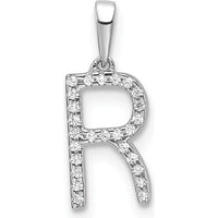 14K White Gold Diamond Letter R Initial Pendant - 0.20 Carat Total Diamond Weight by Oro Pregiato