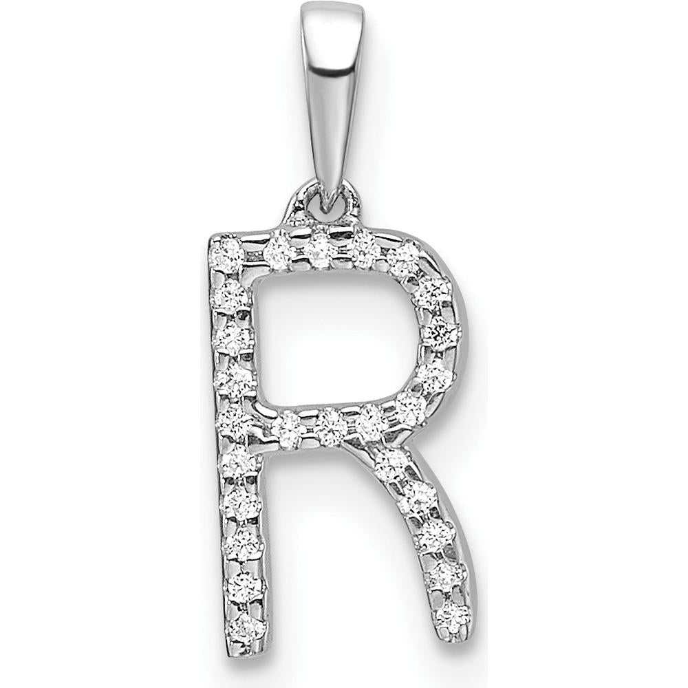 14K White Gold Diamond Letter R Initial Pendant - 0.20 Carat Total Diamond Weight by Oro Pregiato