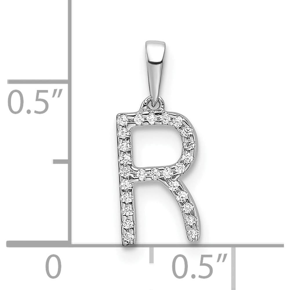 14K White Gold Diamond Letter R Initial Pendant - 0.20 Carat Total Diamond Weight by Oro Pregiato