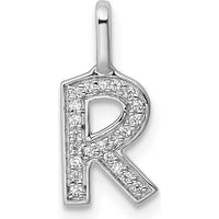 14K White Gold Diamond Letter "R" Initial Pendant - Rhodium Plated, 0.20 Carat Total Diamond Weight by Oro Pregiato