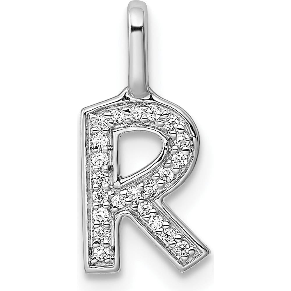 14K White Gold Diamond Letter "R" Initial Pendant - Rhodium Plated, 0.20 Carat Total Diamond Weight by Oro Pregiato