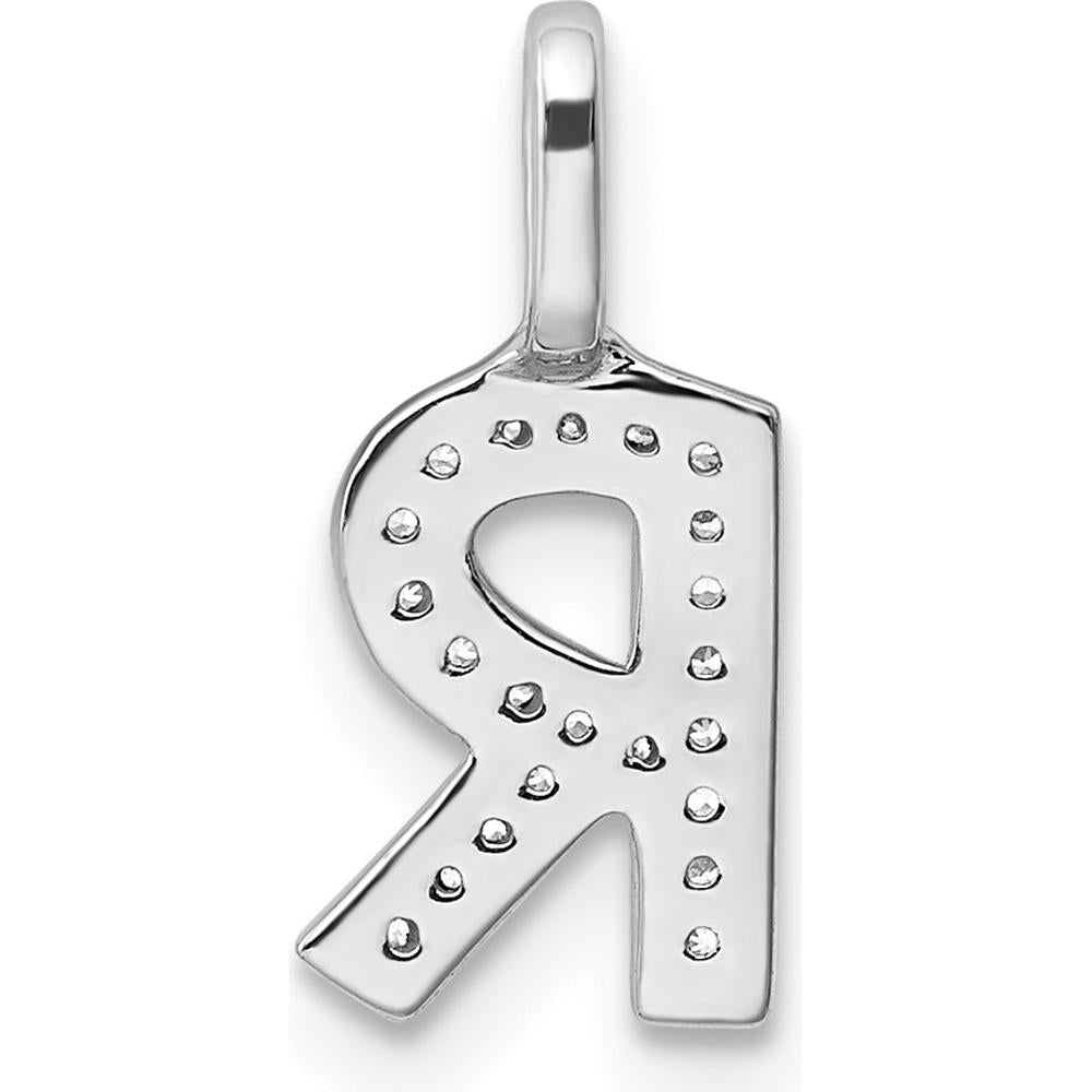 14K White Gold Diamond Letter "R" Initial Pendant - Rhodium Plated, 0.20 Carat Total Diamond Weight by Oro Pregiato