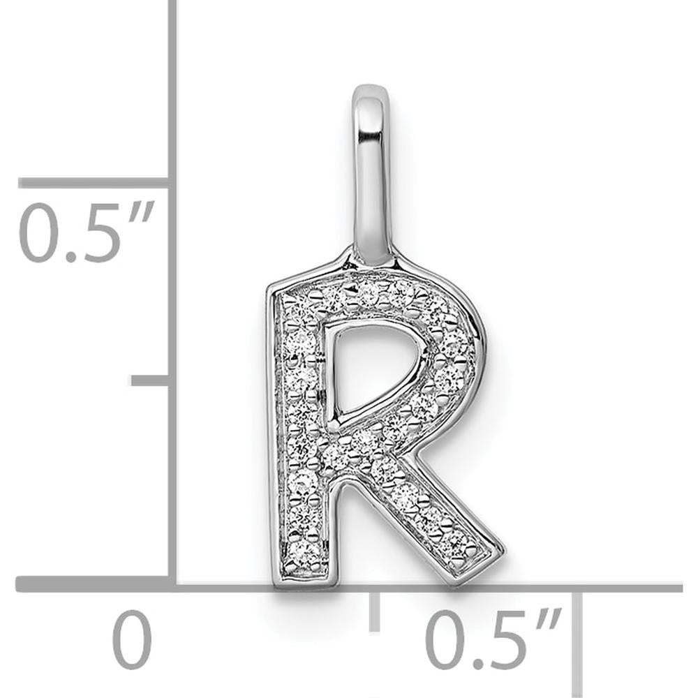 14K White Gold Diamond Letter "R" Initial Pendant - Rhodium Plated, 0.20 Carat Total Diamond Weight by Oro Pregiato