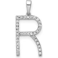 14K White Gold Diamond Letter "R" Initial Pendant with 33 Round Diamonds - 0.004 Carat Total Diamond Weight by Oro Pregiato