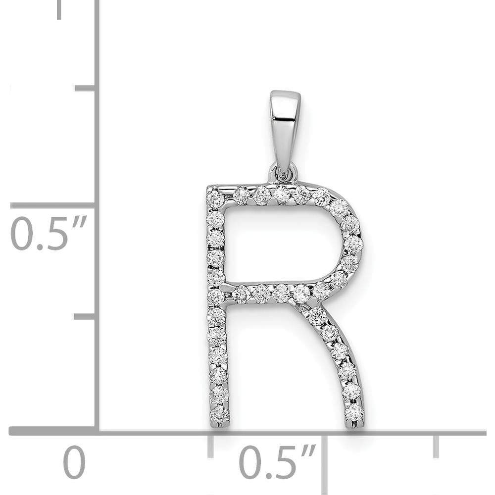 14K White Gold Diamond Letter "R" Initial Pendant with 33 Round Diamonds - 0.004 Carat Total Diamond Weight by Oro Pregiato