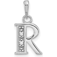 14K White Gold Diamond Letter R Initial Pendant with Round Cut Diamonds - 0.01 Carat Total Diamond Weight by Oro Pregiato