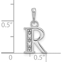 14K White Gold Diamond Letter R Initial Pendant with Round Cut Diamonds - 0.01 Carat Total Diamond Weight by Oro Pregiato