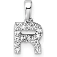 14K White Gold Diamond Letter R Pendant with Polished Bail - Block Initial Design by Oro Pregiato