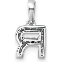 14K White Gold Diamond Letter R Pendant with Polished Bail - Block Initial Design by Oro Pregiato