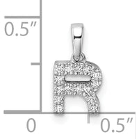14K White Gold Diamond Letter R Pendant with Polished Bail - Block Initial Design by Oro Pregiato