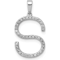 14K White Gold Diamond Letter S Initial Pendant with 37 Round Diamonds - 0.004 Carat Total Diamond Weight by Oro Pregiato