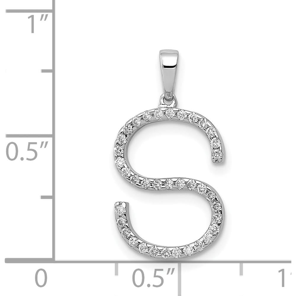 14K White Gold Diamond Letter S Initial Pendant with 37 Round Diamonds - 0.004 Carat Total Diamond Weight by Oro Pregiato