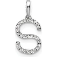 14K White Gold Diamond Letter S Pendant with Rhodium Plating by Oro Pregiato