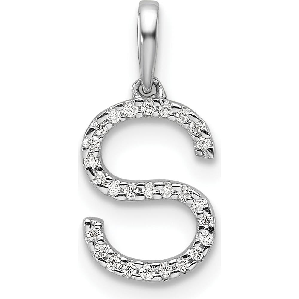 14K White Gold Diamond Letter S Pendant with Rhodium Plating by Oro Pregiato