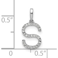 14K White Gold Diamond Letter S Pendant with Rhodium Plating by Oro Pregiato