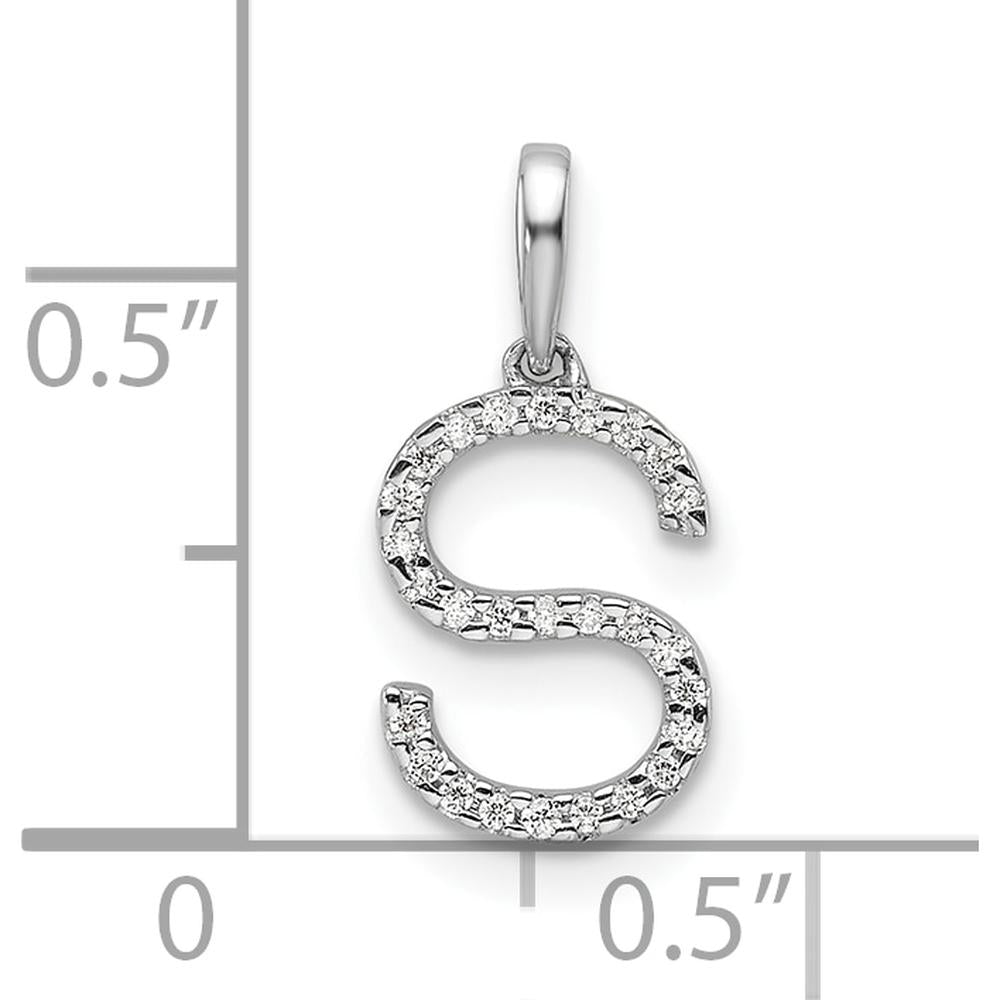 14K White Gold Diamond Letter S Pendant with Rhodium Plating by Oro Pregiato