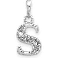 14K White Gold Diamond Letter S Pendant with Round Faceted Diamonds - 0.01 Carat Total Diamond Weight by Oro Pregiato