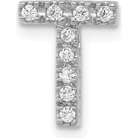 14K White Gold Diamond Letter T Initial Charm with 9 Round Diamonds - 0.01 Carat Total Diamond Weight by Oro Pregiato