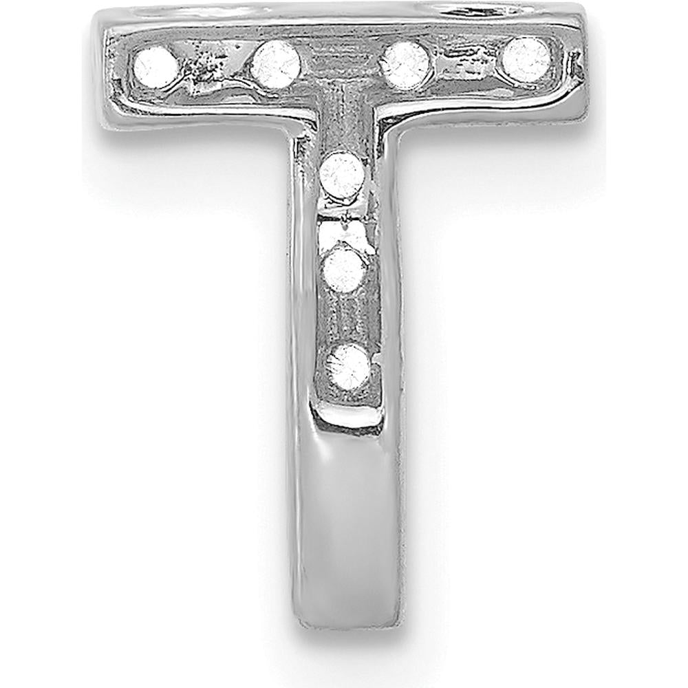 14K White Gold Diamond Letter T Initial Charm with 9 Round Diamonds - 0.01 Carat Total Diamond Weight by Oro Pregiato