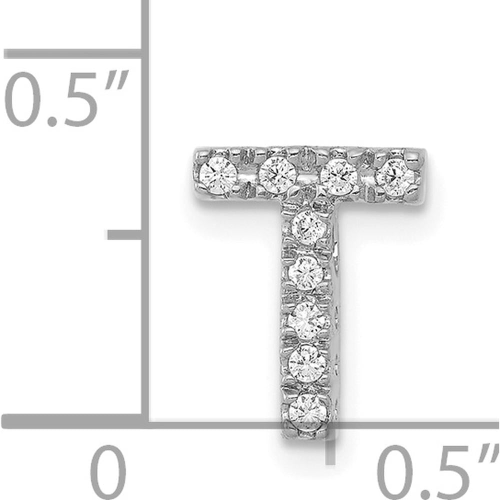14K White Gold Diamond Letter T Initial Charm with 9 Round Diamonds - 0.01 Carat Total Diamond Weight by Oro Pregiato