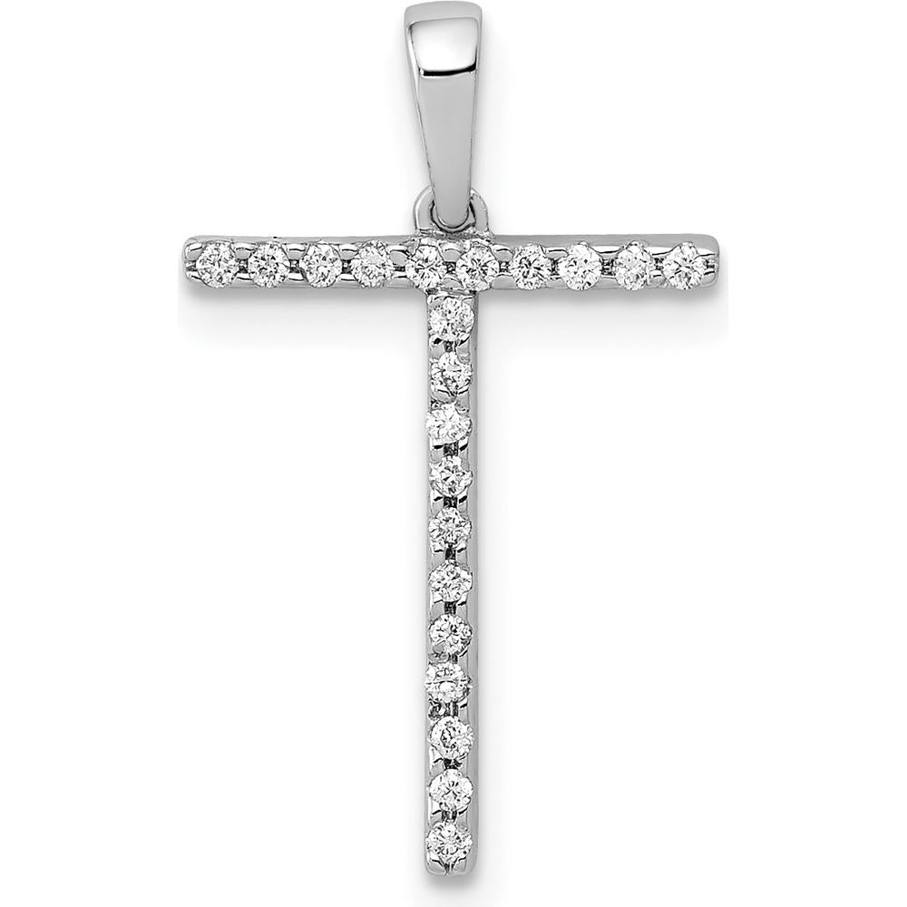 14K White Gold Diamond Letter "T" Pendant - 21 Round Diamonds - 0.004 Carat Total Diamond Weight by Oro Pregiato