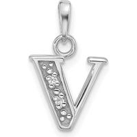 14K White Gold Diamond Letter V Initial Pendant with Faceted White Diamonds - 0.01 Carat Total Diamond Weight by Oro Pregiato