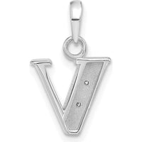 14K White Gold Diamond Letter V Initial Pendant with Faceted White Diamonds - 0.01 Carat Total Diamond Weight by Oro Pregiato