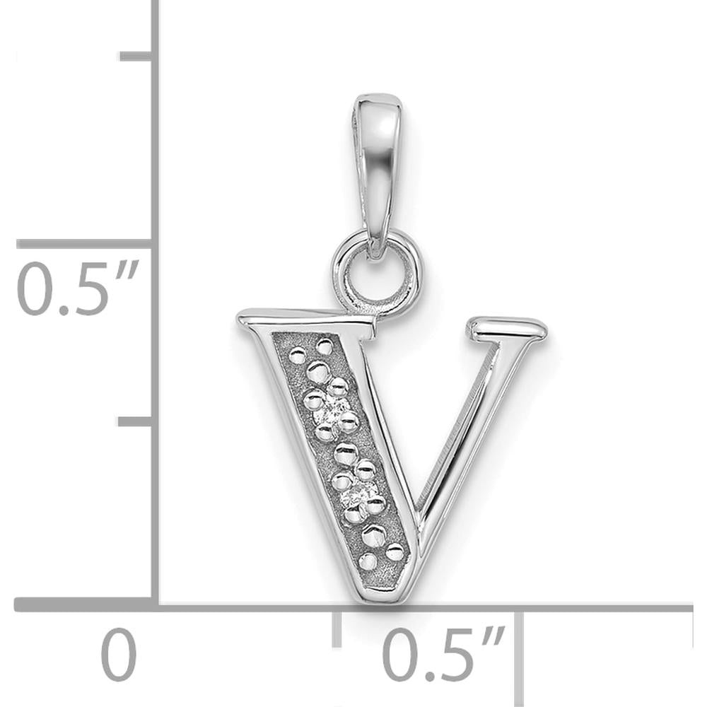 14K White Gold Diamond Letter V Initial Pendant with Faceted White Diamonds - 0.01 Carat Total Diamond Weight by Oro Pregiato