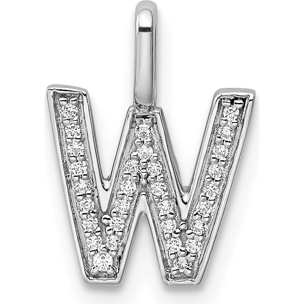 14K White Gold Diamond Letter W Initial Pendant - 0.15 Carat Total Diamond Weight by Oro Pregiato