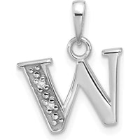 14K White Gold Diamond Letter W Initial Pendant with 2 Round Faceted Diamonds - 0.01 Carat Total Diamond Weight by Oro Pregiato