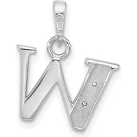 14K White Gold Diamond Letter W Initial Pendant with 2 Round Faceted Diamonds - 0.01 Carat Total Diamond Weight by Oro Pregiato