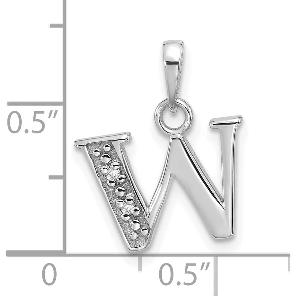 14K White Gold Diamond Letter W Initial Pendant with 2 Round Faceted Diamonds - 0.01 Carat Total Diamond Weight by Oro Pregiato