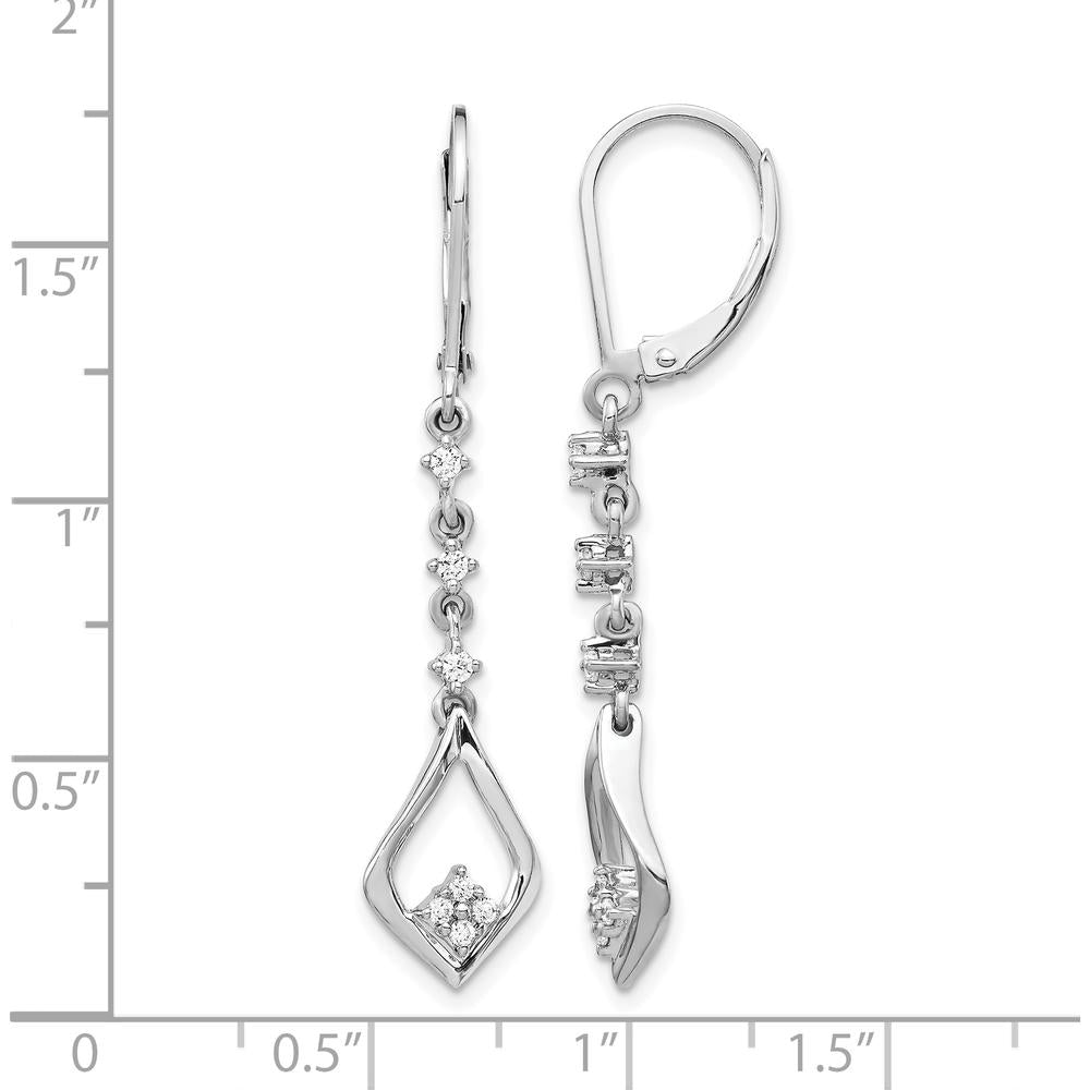 14K White Gold Diamond Leverback Dangle Earrings with Natural Round Diamonds - 0.03 Carat Total Diamond Weight by Monteluci Fine Jewelry