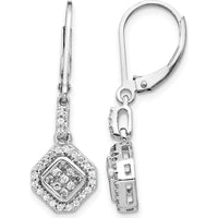 14K White Gold Diamond Leverback Drop Earrings with Square and Round Diamonds - 0.04 Carat Total Diamond Weight by Monteluci Fine Jewelry
