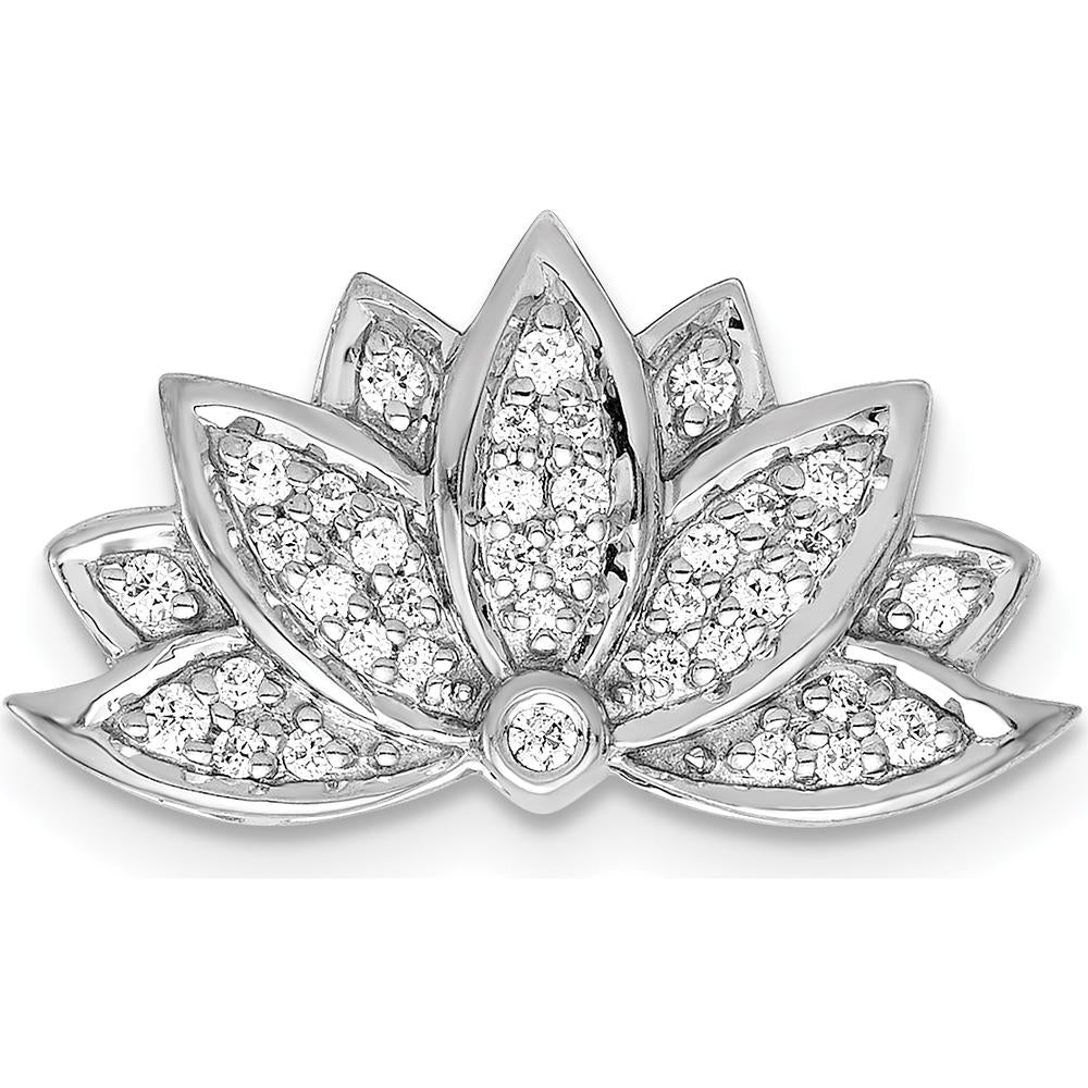 14K White Gold Diamond Lotus Flower Slide Pendant with 1/5 Carat Natural Diamonds by Monteluci Fine Jewelry