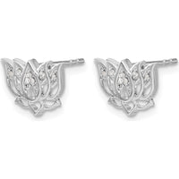 14K White Gold Diamond Lotus Flower Stud Earrings with 14 Round Brilliant Cut Diamonds - 0.042 Carats Total Diamond Weight by Monteluci Fine Jewelry