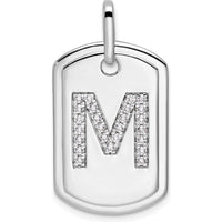 14K White Gold Diamond "M" Initial Dog Tag Charm Pendant - Personalized Gift for Him or Her by Oro Pregiato
