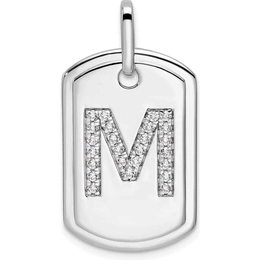 14K White Gold Diamond "M" Initial Dog Tag Charm Pendant - Personalized Gift for Him or Her by Oro Pregiato