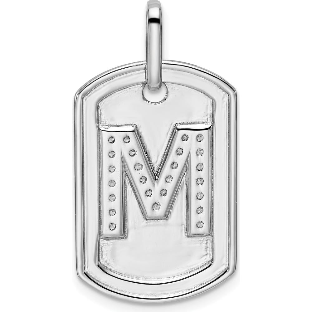 14K White Gold Diamond "M" Initial Dog Tag Charm Pendant - Personalized Gift for Him or Her by Oro Pregiato