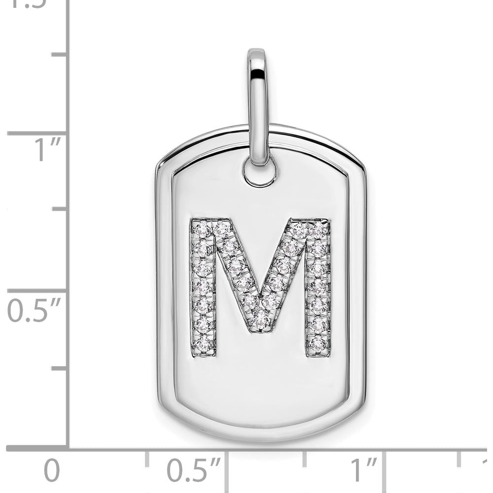 14K White Gold Diamond "M" Initial Dog Tag Charm Pendant - Personalized Gift for Him or Her by Oro Pregiato