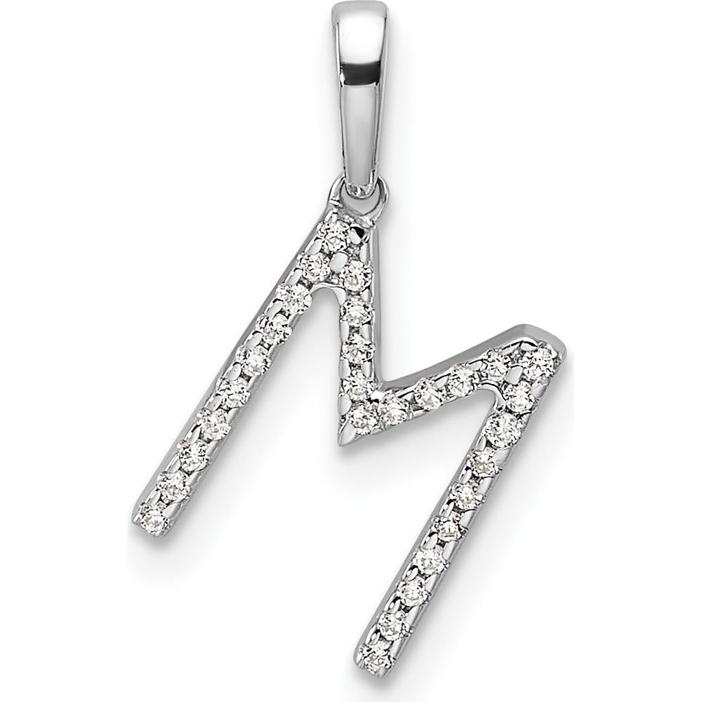 14K White Gold Diamond "M" Initial Pendant - 0.15 Carat Total Diamond Weight by Oro Pregiato