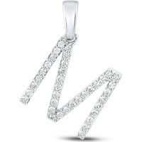 14K White Gold Diamond "M" Initial Pendant - 1/4 Carat Total Diamond Weight