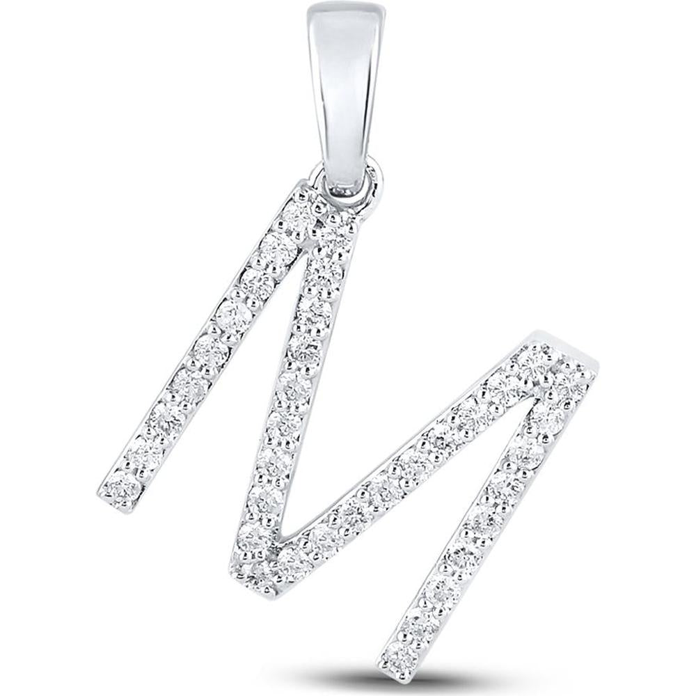 14K White Gold Diamond "M" Initial Pendant - 1/4 Carat Total Diamond Weight