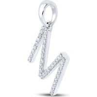 14K White Gold Diamond "M" Initial Pendant - 1/4 Carat Total Diamond Weight