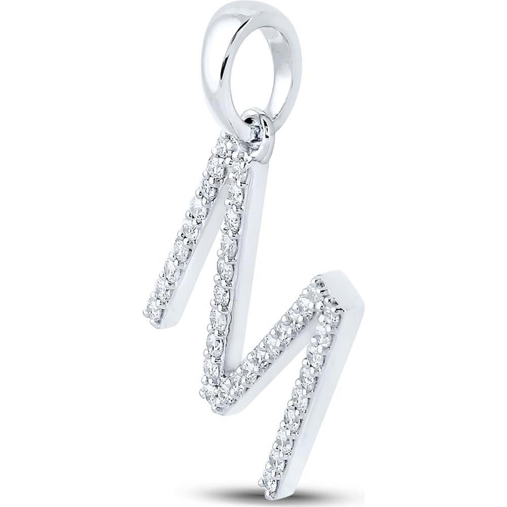 14K White Gold Diamond "M" Initial Pendant - 1/4 Carat Total Diamond Weight